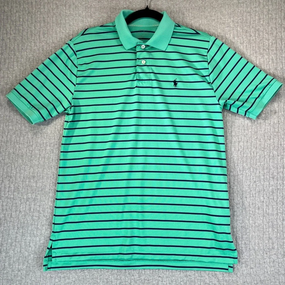 Polo Ralph Lauren performance golf dress shirt Men L Striped Green outdoor sport